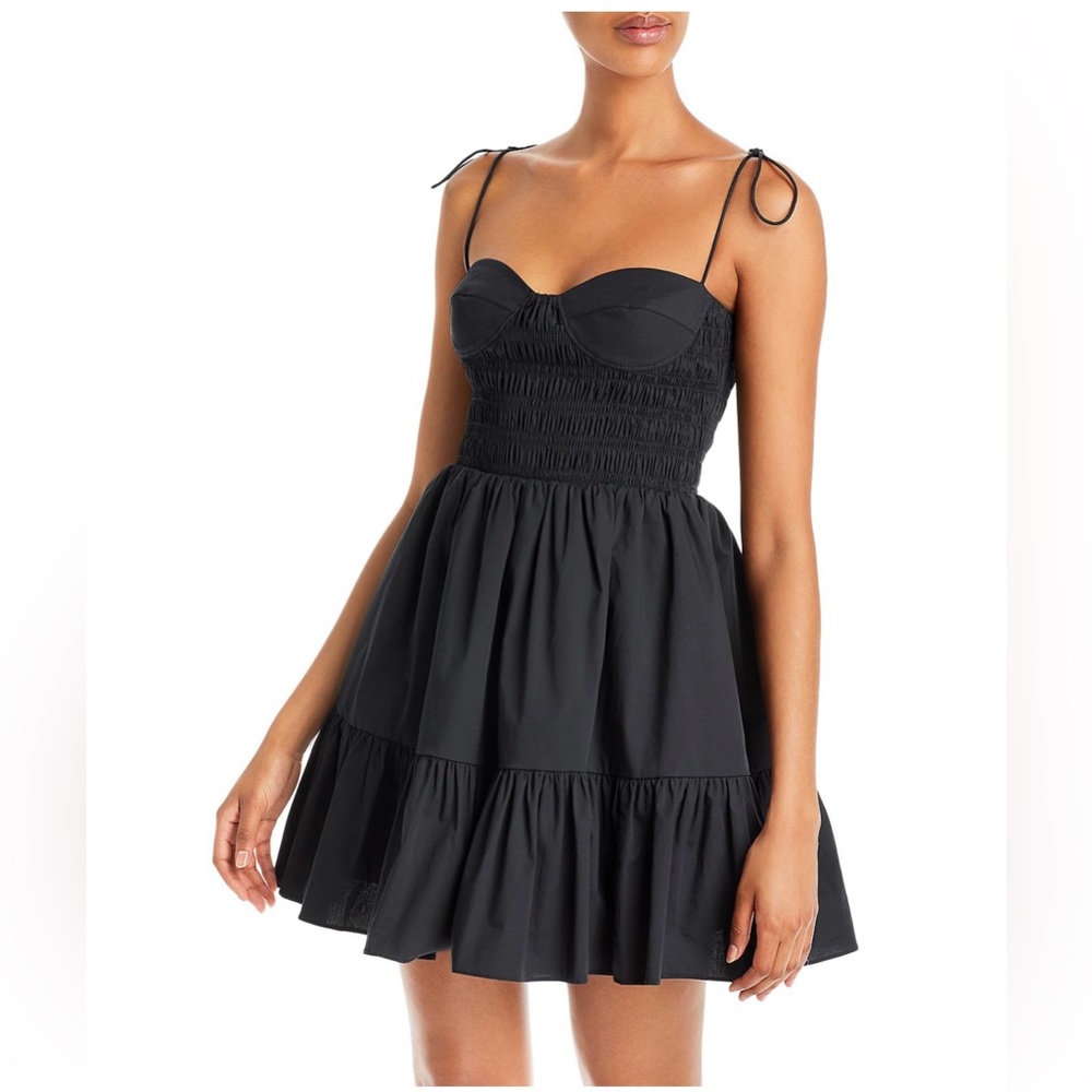 STAUD Landry Smocked Bustier Mini Dress – Black, XL (NWT) ✨